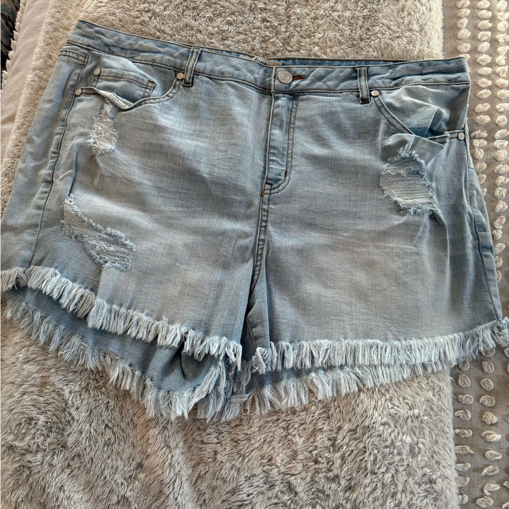 Refuge Frayed Light Blue Jean Shorts